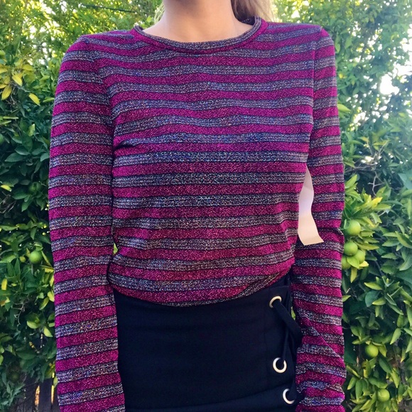 SALE! Twinkle by Wenlan Sparkle top magenta black silver stripes, glittery - Picture 3 of 3